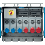 P615105 ENERGYBOX ASSEMBLY ACS WITH TERMINAL BLOCK AND 5 SWITCHED INTERLOCKED SOCKETS 2X 16A 2P+E 230V/2X 16A 3P+E 400V/ 1X32A 3P+N+E 380-415V MCB IP65